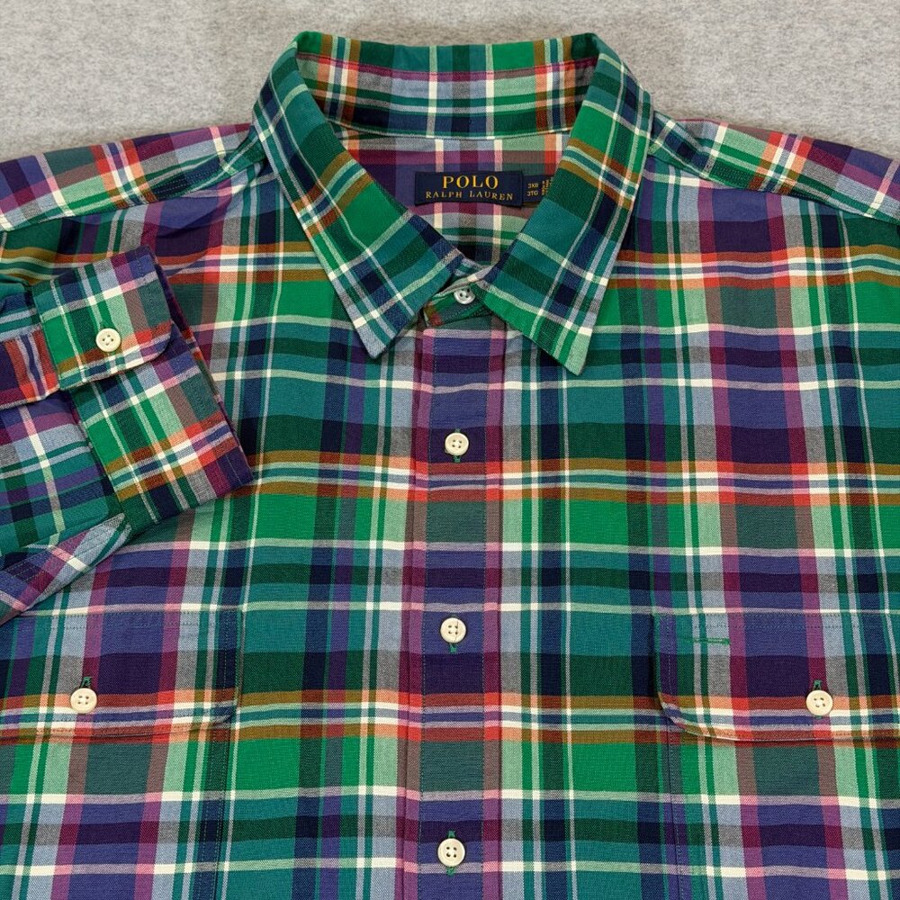 Polo Ralph Lauren Tartan Plaid Oxford Workshirt Mens 3XB Highland Green Blue NWT
